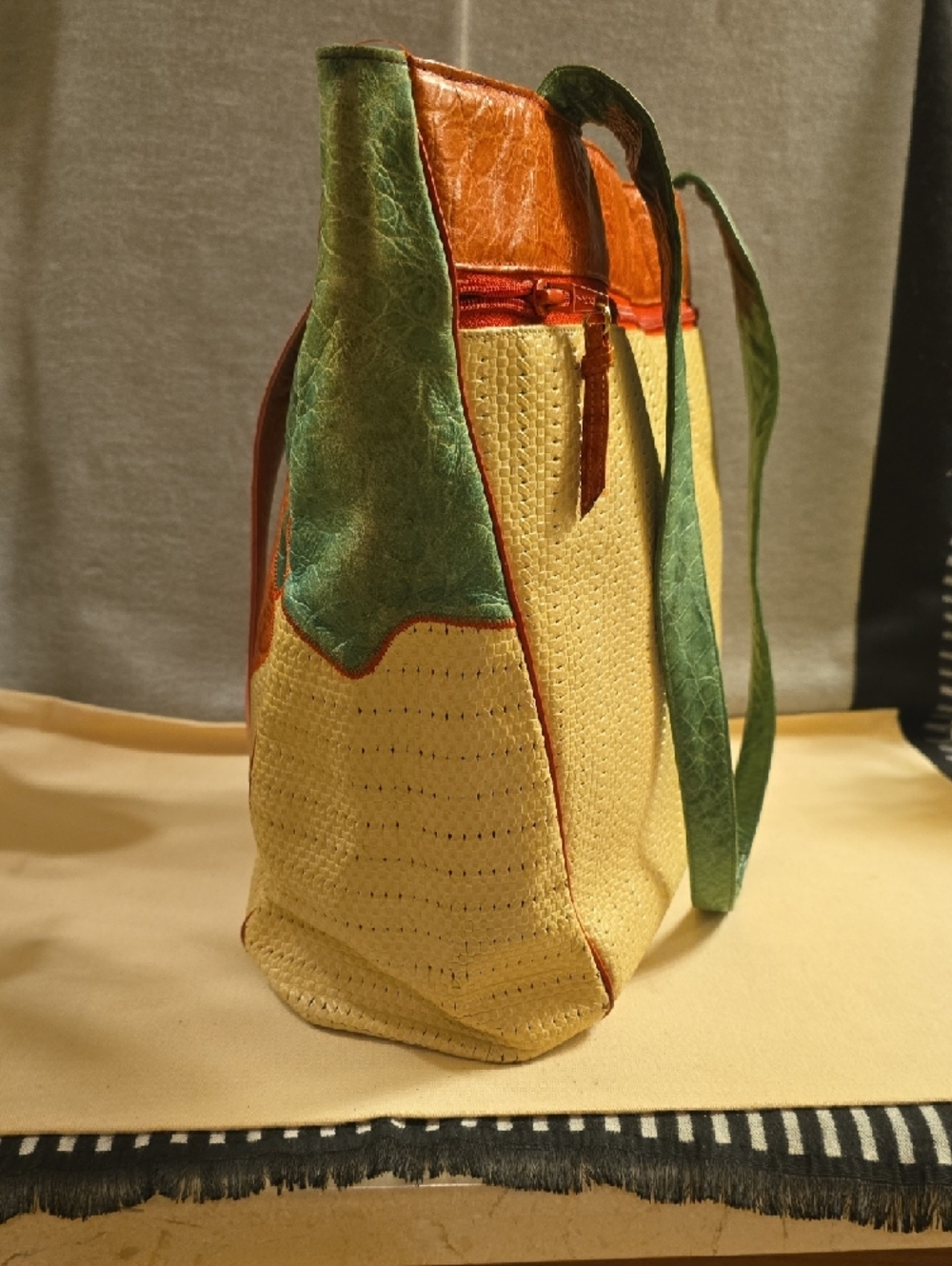 Sharif Multicolor Floral Patchwork Tote in Green, Pink, Orange & Yellow - Picture 4 of 10